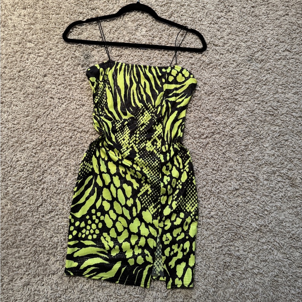 Body mini dress with sequin zebra print green